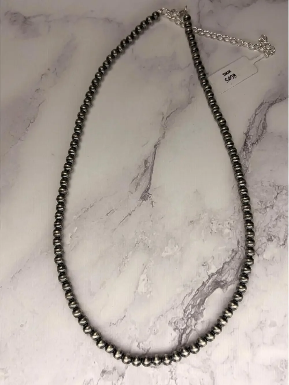 Sterling‎ Silver Navajo Pearl Necklace 5mm Beads 18” + Extender Western Jewelry